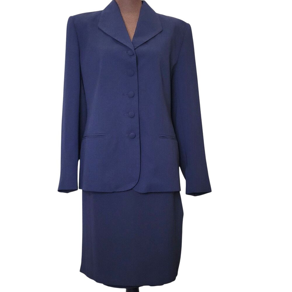 Sk & Company 2 Piece Skirt Suit Size 14 Navy Blue Jacket Skirt Lined Business